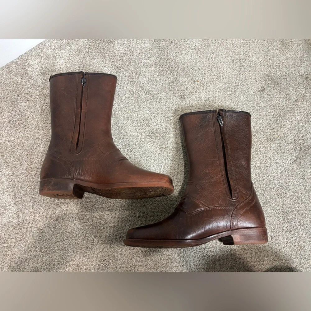 Vintage Men’s Leather Waterproof Size 7 Brown Motorcycle Riding Boots Buckle